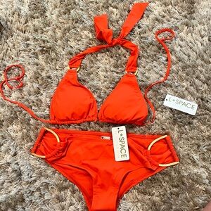 L*Space Orange Bikini Set Triangle String/Ring New Size M